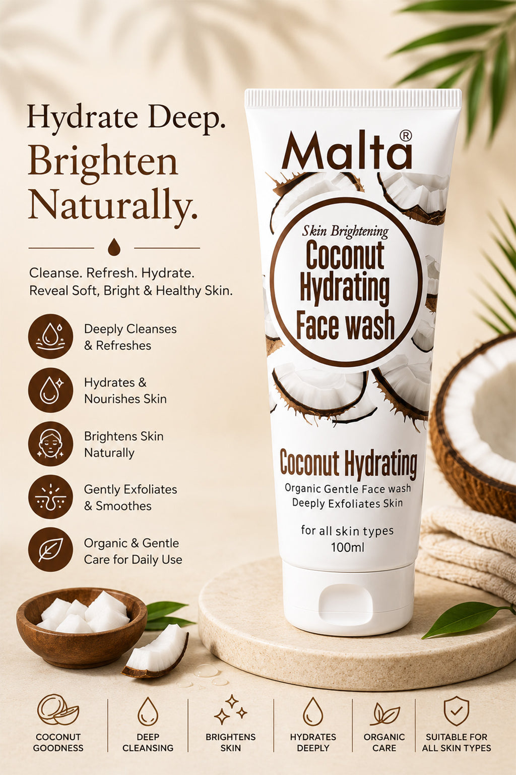Malta Coconut Hydrating Face Wash - Skin Brightening