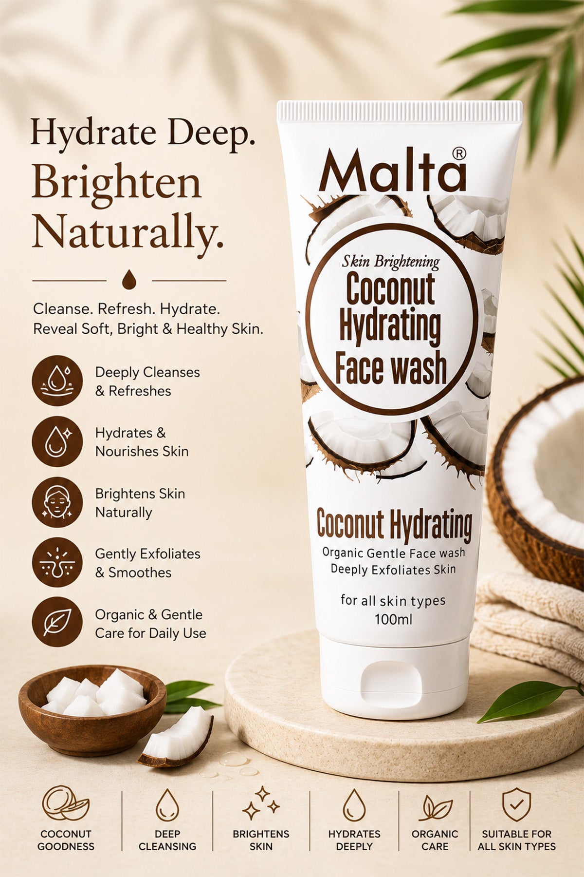 Malta Coconut Hydrating Face Wash - Skin Brightening