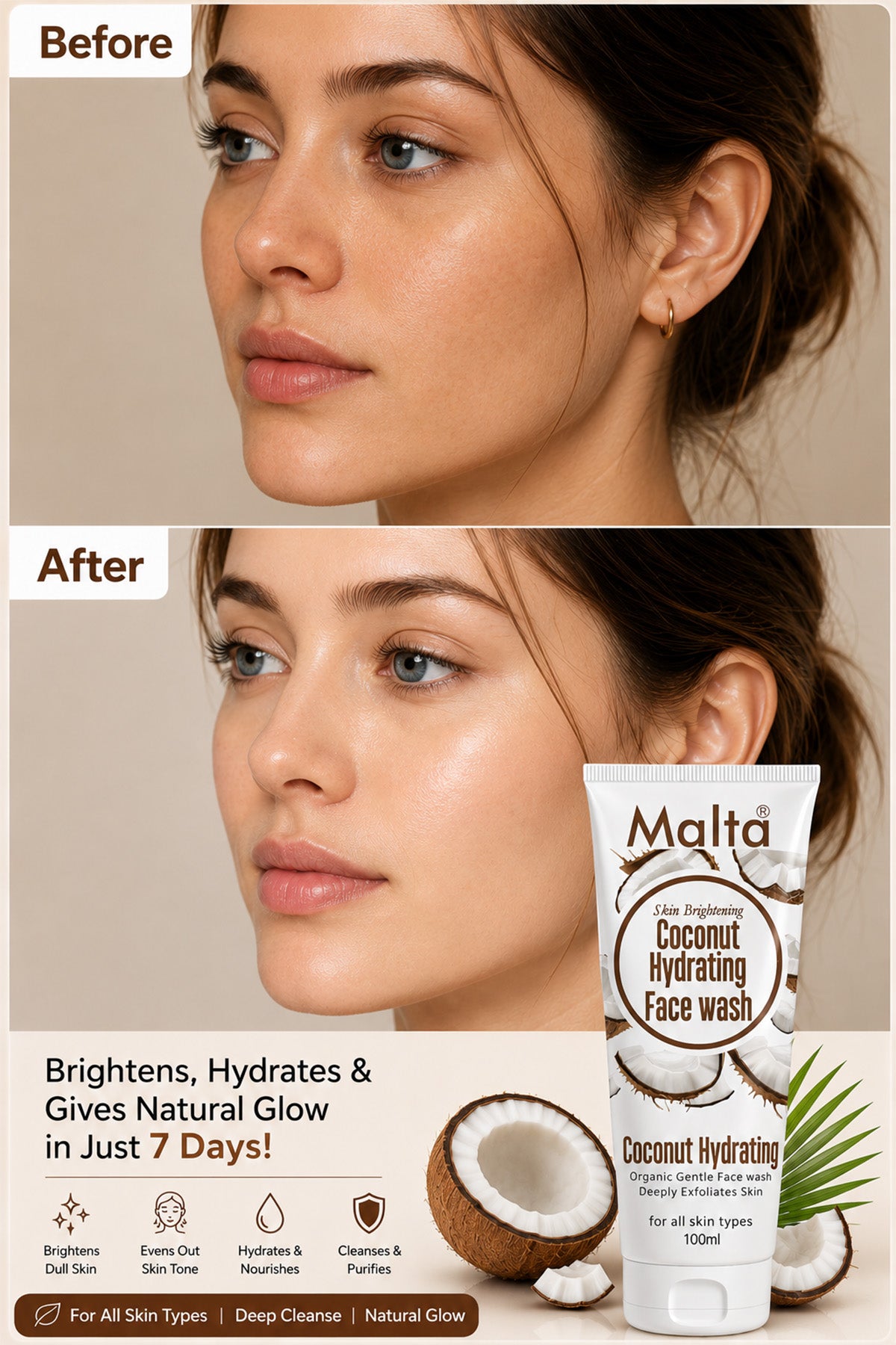 Malta Coconut Hydrating Face Wash - Skin Brightening