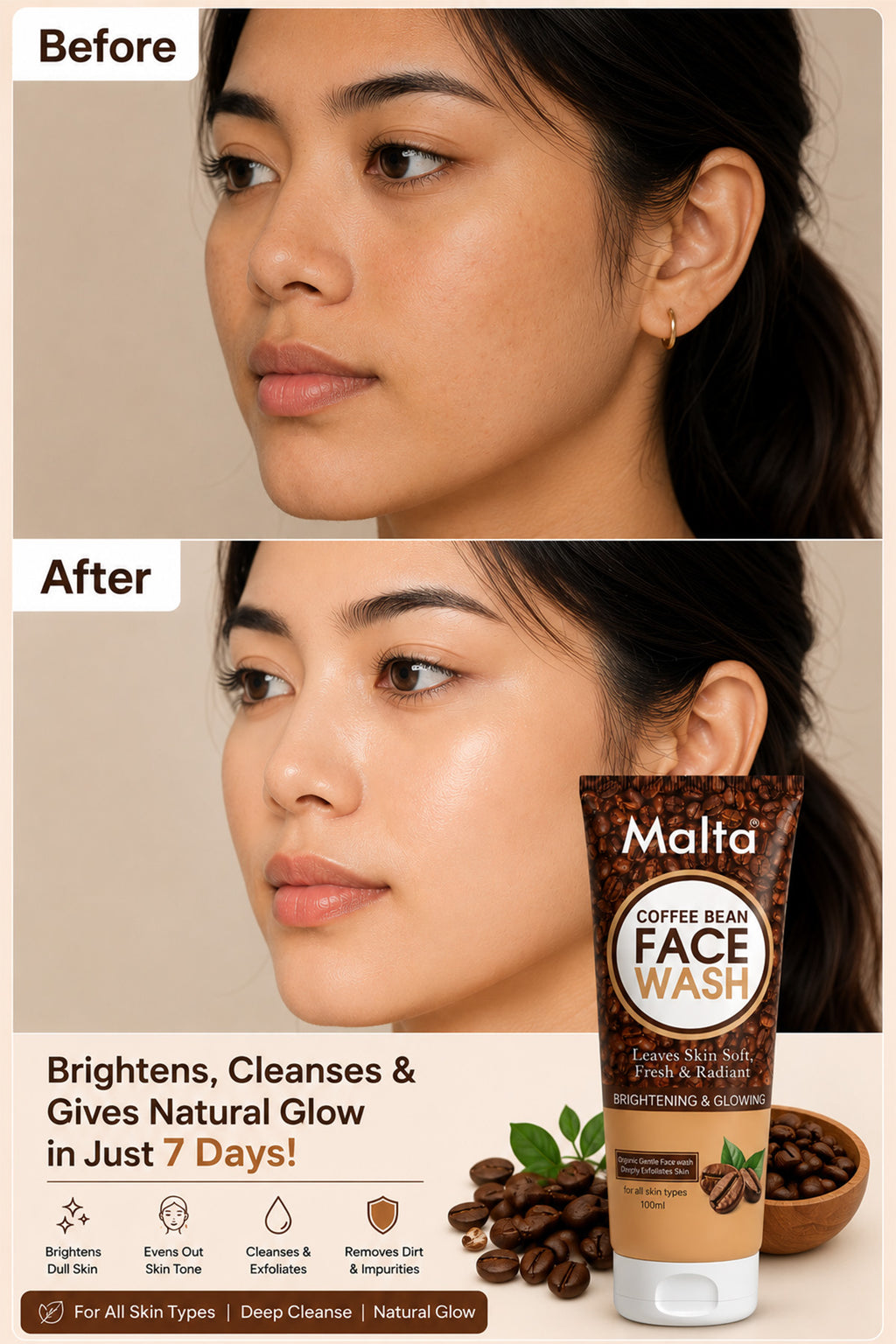 Malta Coffee Bean Face Wash - Brightening & Glowing