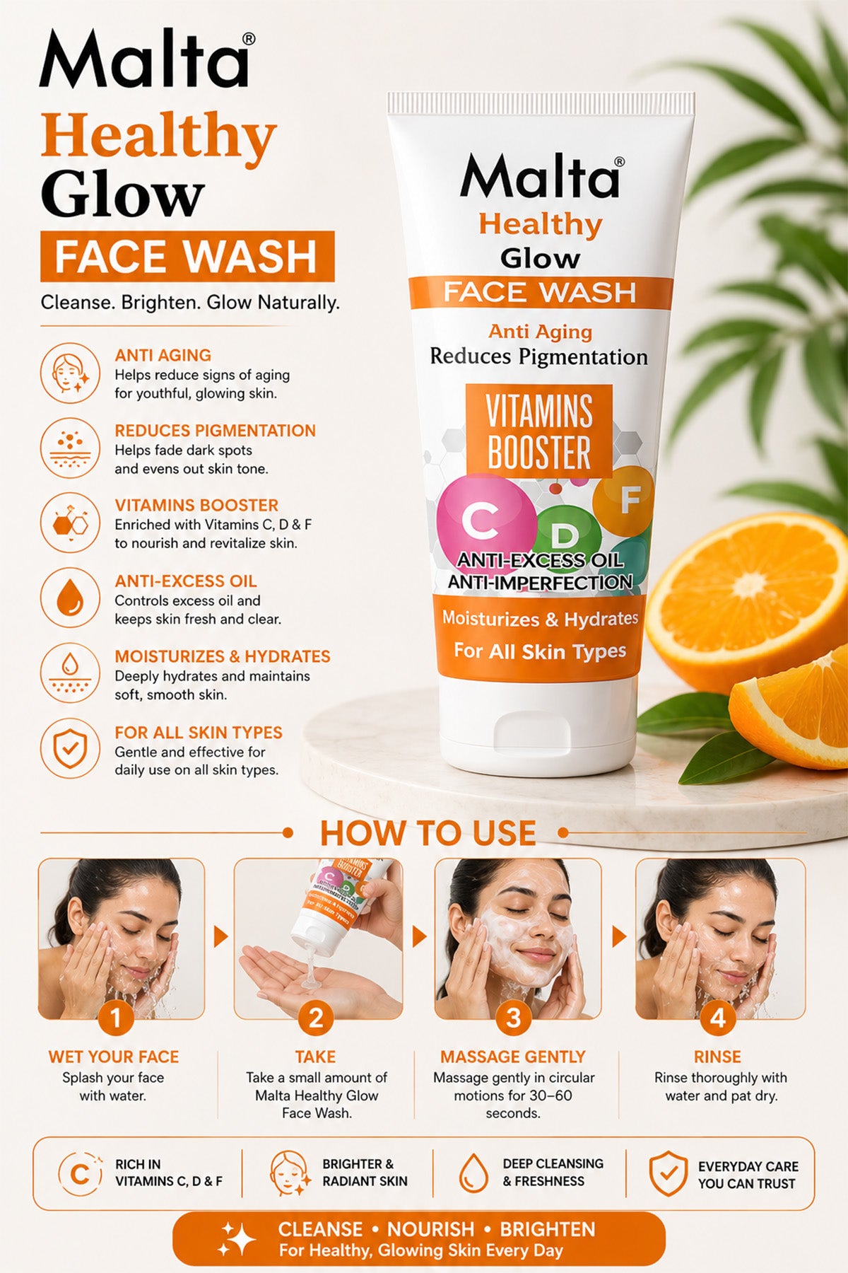 Malta Whitening Face Wash - Anti Aging, Vitamins Booster